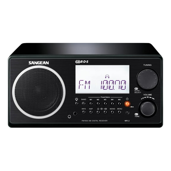 Sangean All in One AM/FM Alarm Clock Radio with Large Easy to Read Backlit LCD Display (Black)