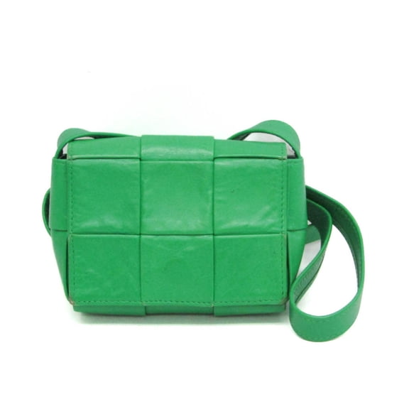 Pre-Owned Bottega Veneta Cassette Mini Women's Leather Shoulder Bag Green (Good)