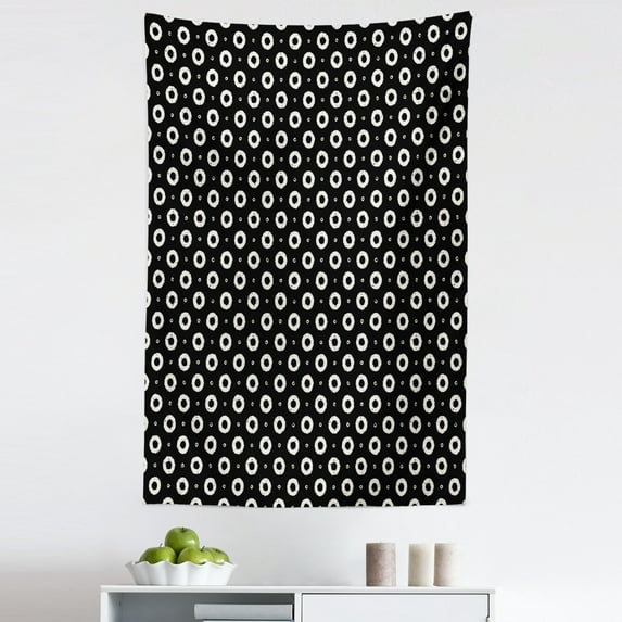 Black and White Tapestry, Hand Paint Style Small and Big Geometric Circular Donut Shape Pattern, Fabric Wall Hanging Decor for Bedroom Living Room Dorm, 5 Sizes, Black and White, by Ambesonne