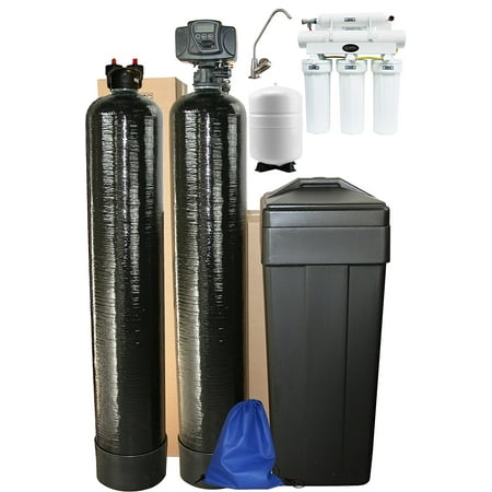 ABCwaters Triple Combo Whole House Fleck 5600sxt 48,000 Grain Water Softener System w/UPGRADED 10% resin + Upflow Carbon Tank + (HE) 5 Stage Reverse Osmosis Drinking Water Unit 75