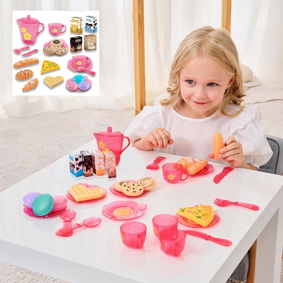 Pretend Play Bakery Breakfast Food Set with Portable Storage Case, Tea Party Cooking Role Play Toy, Top Christmas Birthday Holiday Gift, Educational Fine Motor Toy for Toddler Boys Girls Ages 3