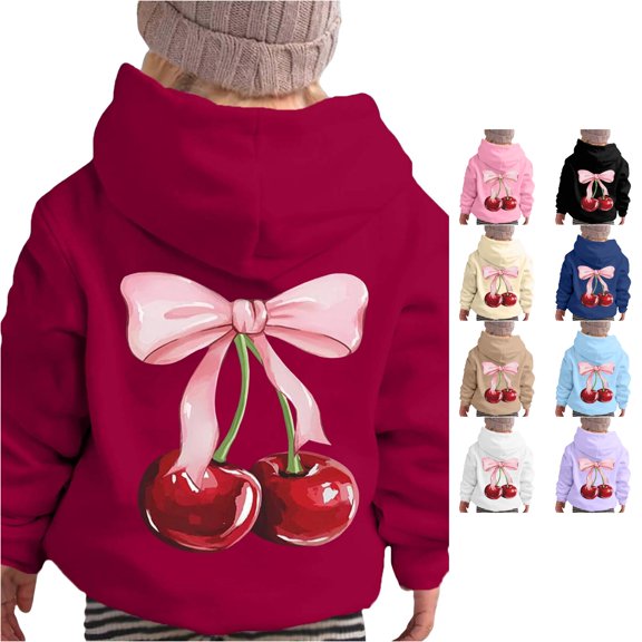 Vividxx Hoodies For Girls Bow Print Long Sleeve Soft Hoodie Kids Cute Pullovers Top Fashion Clothes 2-3 Years