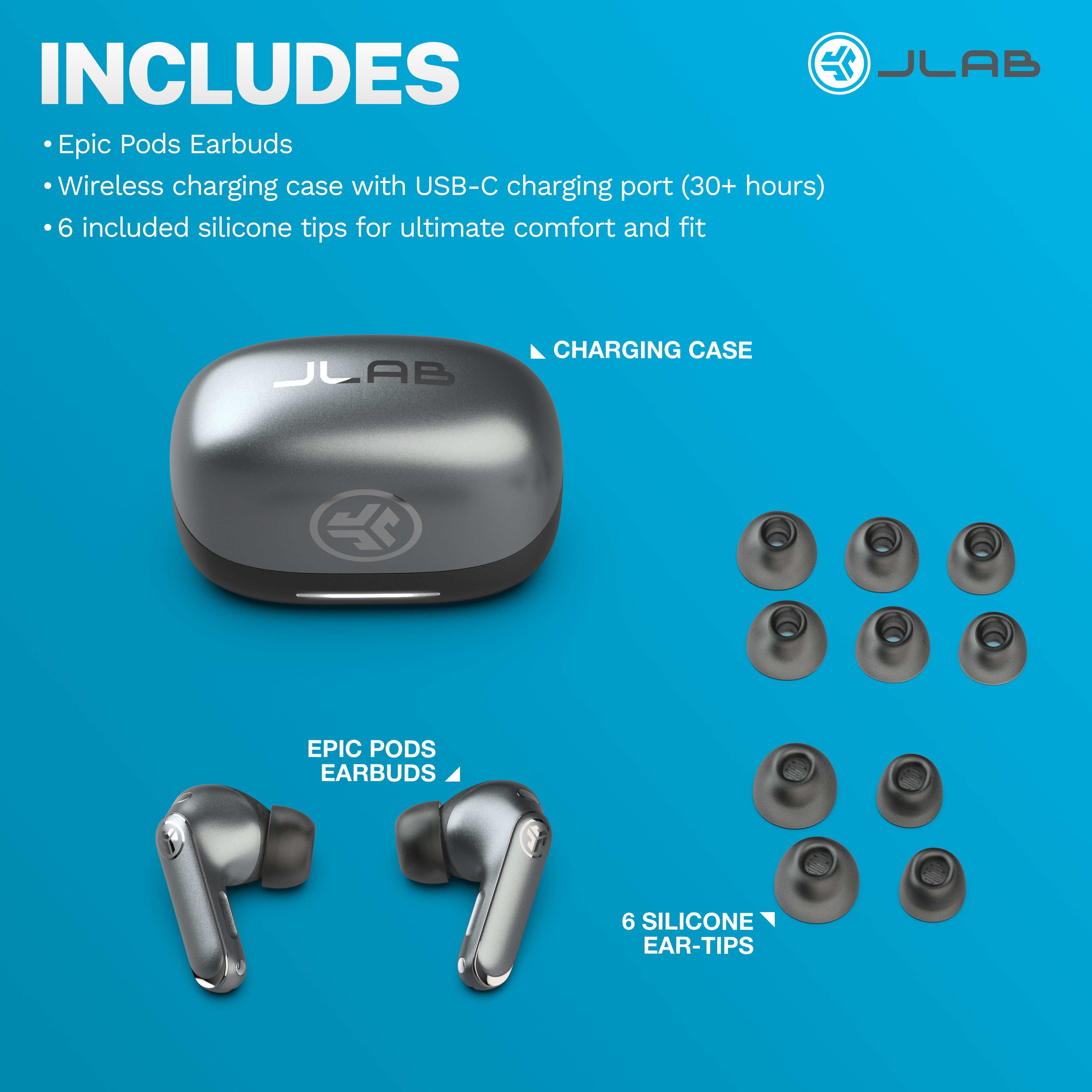 JLab Epic Pods ANC True Wireless Earbuds, Hi-Res LDAC, 60+ Hour Battery, Black
