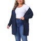 thumbnail image 4 of Cárdigan de mujer de talla grande Agnes Orinda, con botones, cuello en V, manga larga, bolsillo, tejido acanalado, suelto y casual, talla 1X, azul marino, 4 of 6