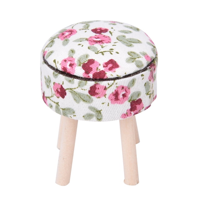 Accesorios para casa de muñecas 1:12, muebles en miniatura para casa de muñecas, taburete de madera y tela de cuatro patas (blanco)