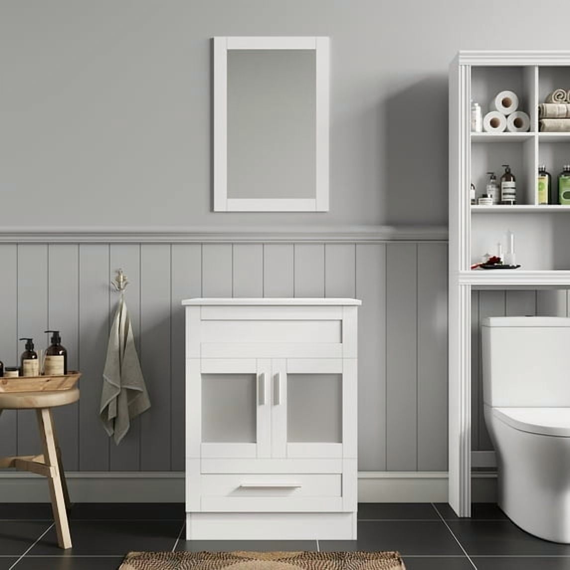 FULLWATT 24" Vanity Bathroom Cabinet with Mirror and Vessel Sink Bowl Faucet Combo Set