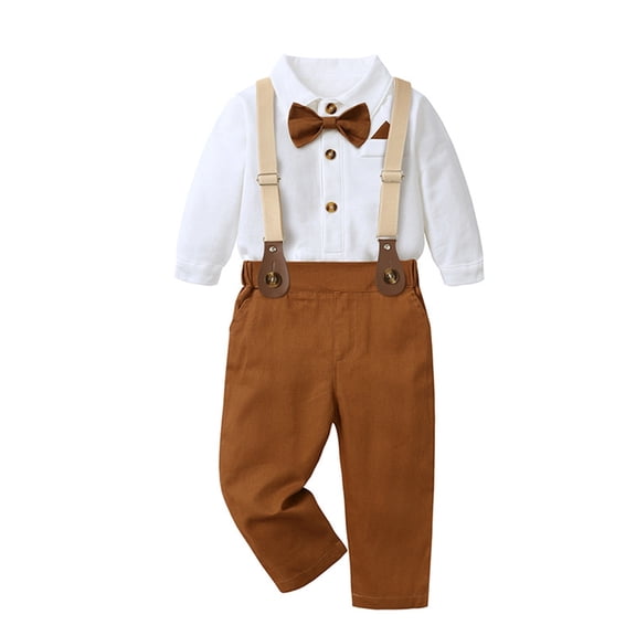 JCCXIN Baby Boy Dress Up Outfit Sets Formal Long Sleeve Shirt With Bowtie And Suspenders Romper Jumpsuit Toddlers Photo Holiday Clothes Sets
