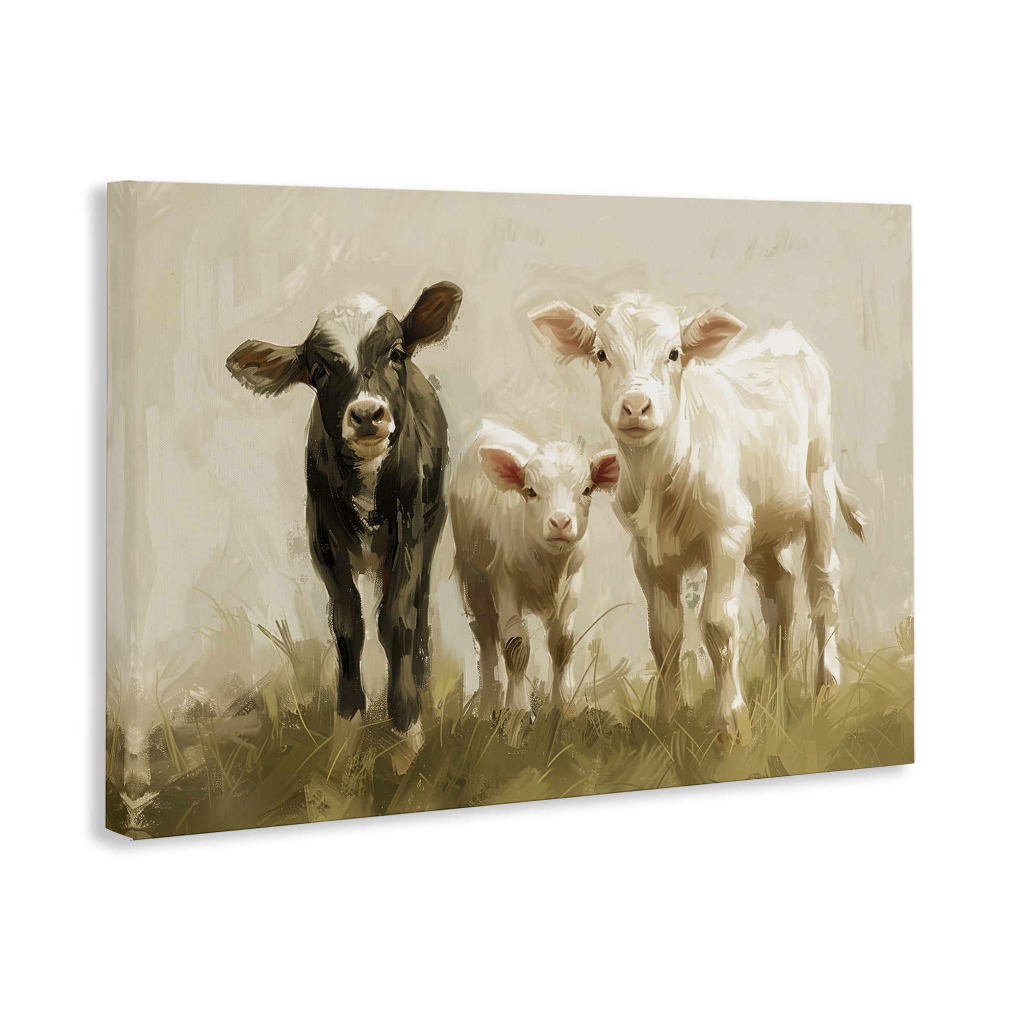 Stupell Industries Baby Cattle Trio Animals Painting Wrapped Canvas Art Print Wall Art, 24 x 16
