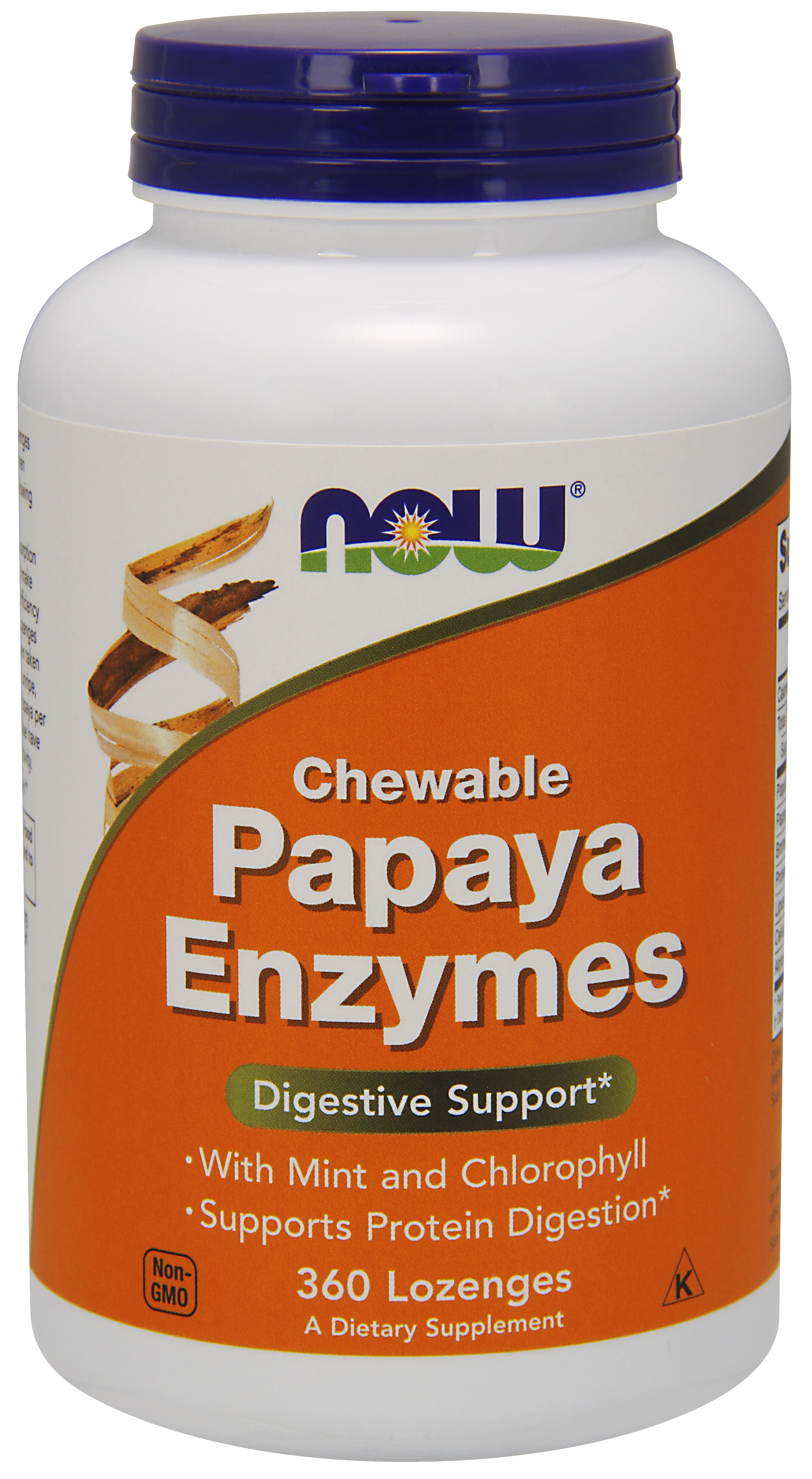 NOW Supplements, Papaya Enzyme with Mint and Chlorophyll, Digestive