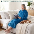 thumbnail image 5 of PAVILIA Womens Zip Up Robe with Pockets, Long Fleece Housecoat for Women, Plush Warm Zipper Robe Bathrobe with Satin Trim, Soft Cozy Full Length Lounger House Coat, Teal Sea Blue (Small/Medium), 5 of 10