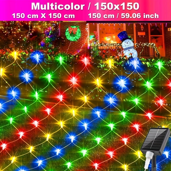 1pc Solar Net Lights (192LED/96LED) | 8 Modes, IP65 Waterproof, Auto On/Off | 298.27"×2016.69"/59.06"×59.06" Sizes | For Garden/Patio/Xmas Tree/Wedding/Halloween | Festive Outdoor Fairy Lights