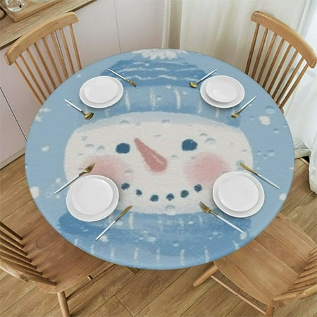 

BANET Cute Snowman Snowflakes Table Cloth Round Reusable Tablecloth Waterproof Outdoor Tablecloth Table Cover for Kitchen Party Picnic Dining Decor 31 -35