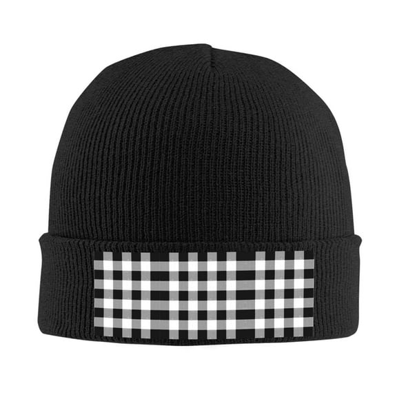 Black White Plaid Beanie Hat Men Women Warm Printed Cap Knit Beanies Hats Outdoor Winter Black