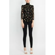 Catherine Malandrino Turtle Neck 3/4 Sleeves Top-FLORAL / S