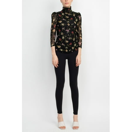 Catherine Malandrino Turtle Neck 3/4 Sleeves Top-FLORAL / S
