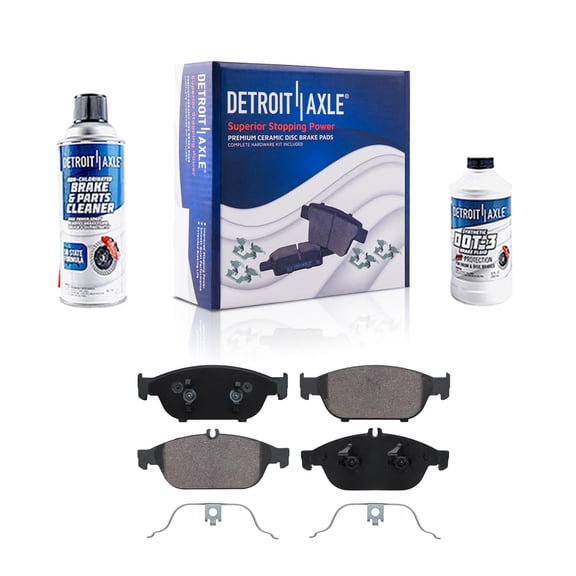 Detroit Axle - Front Ceramic Pads w/ Hardware & Brake Cleaner Fluid for 2012 - 2014 Mercedes-Benz E550 - Base RWD ONLY