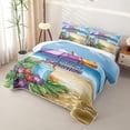 thumbnail image 3 of Manfei Pretty Flowers Bed Spread Queen,Sun Golden Sand Queen Coverlet Set,Yellow Blue,3-Piece, 3 of 7