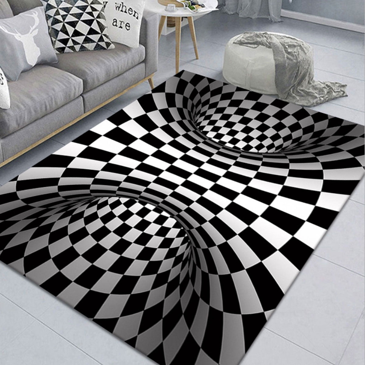 3D Printed Round Vortex Illusion Anti-slip Living Room Rug Carpet Floor Door Mat 