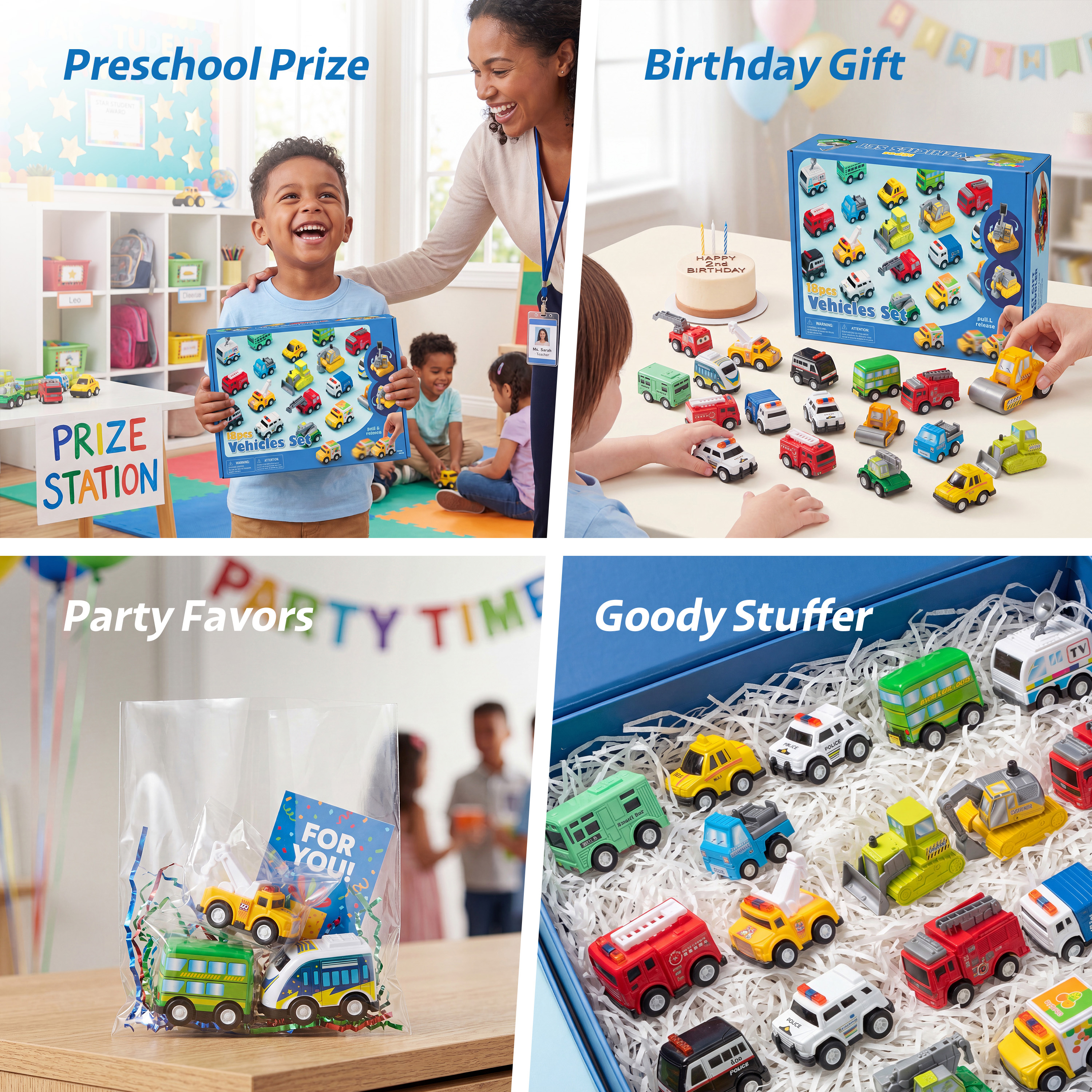 Joyfy 18-Piece Friction Pull Back Toy Vehicles Set photo 2