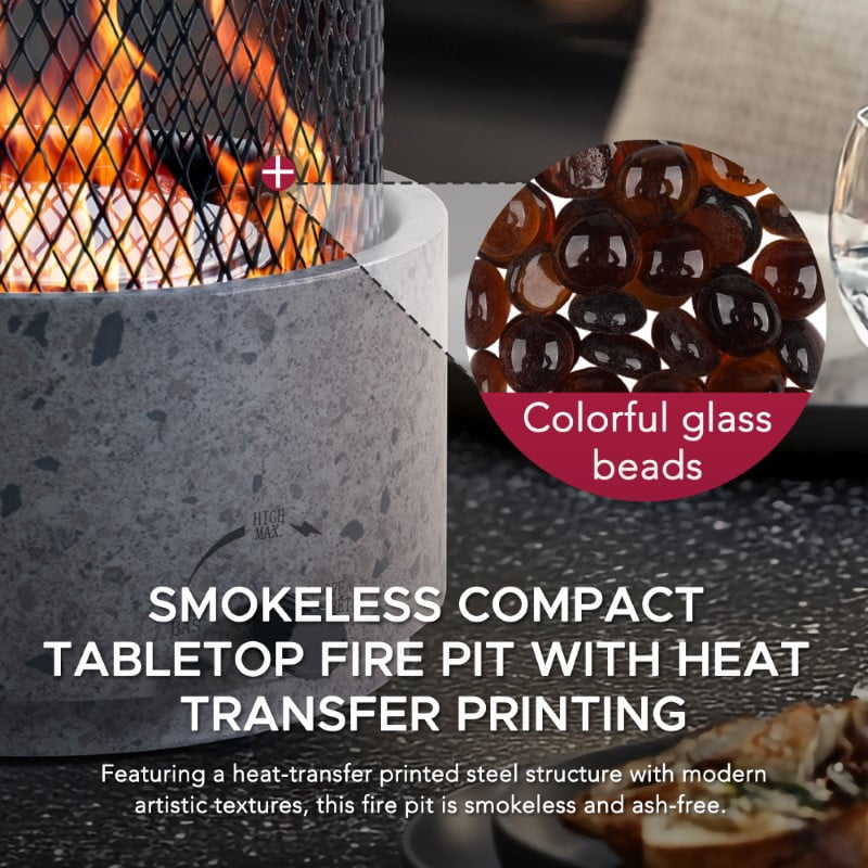 Sunjoy Smokeless Tabletop Fire Pit Bottom-Mounted, 11.81 inch Height Portable Propane Gas Fire Pit with Stainless Steel Burner, Outdoor Patio Camping Bonfire, Heat Transfer