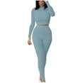 thumbnail image 2 of Women's Sport Suit Set Long Sleeve Round Collar Top and High Waist Pants, 2 of 6