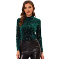 thumbnail image 1 of Blusa de mujer de terciopelo con cuello redondo y manga larga con estrellas brillantes metálicas Verde L, 1 of 5