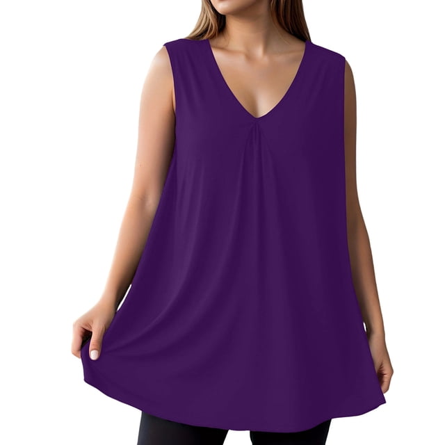 StSilkitty Plus Size Tank Tops for Womens Solid Color V Neck Sleeveless Tunic Blouses Lightweight Soft Trendy Shirts