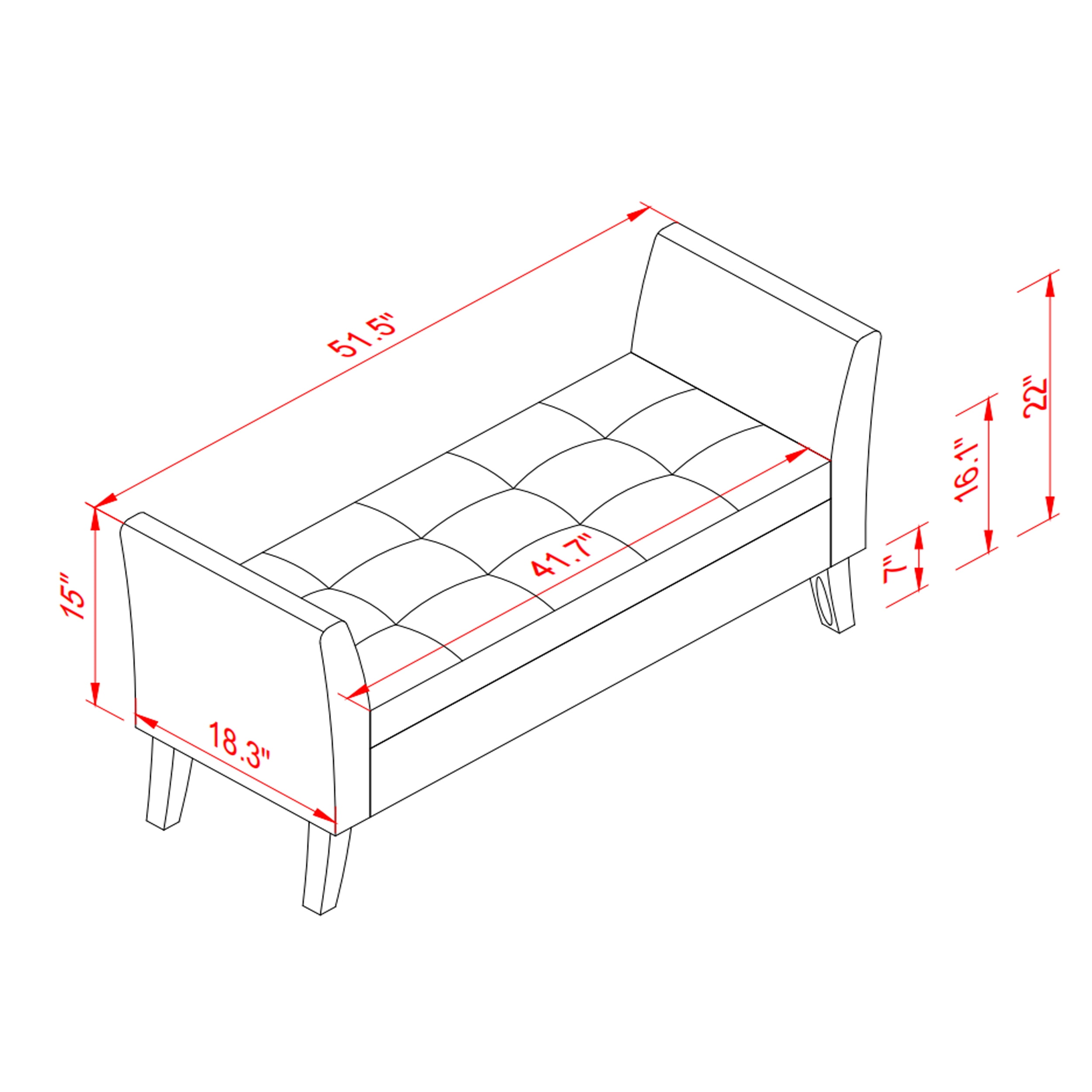 Miniyam 51.5" Tufted Storage Bench for Bedroom or Hallway, Orange