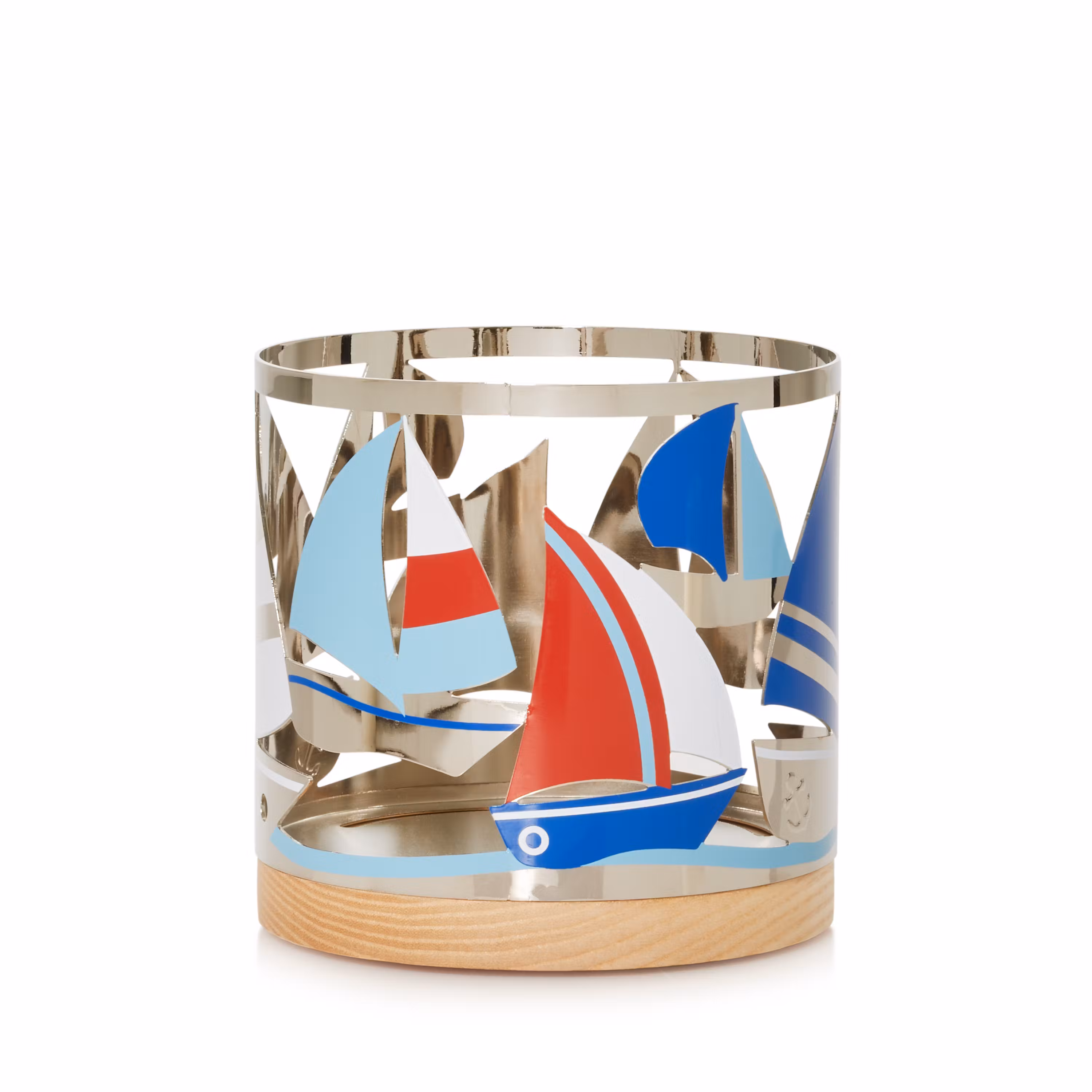 Yankee Candle Metal Sailboats on the Coast Jar Candle Holder with Wooden Base