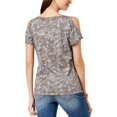thumbnail image 2 of INC International Concepts Women's Cotton Camouflage Cold-Shoulder T-Shirt Bright Green Size Medium, 2 of 2