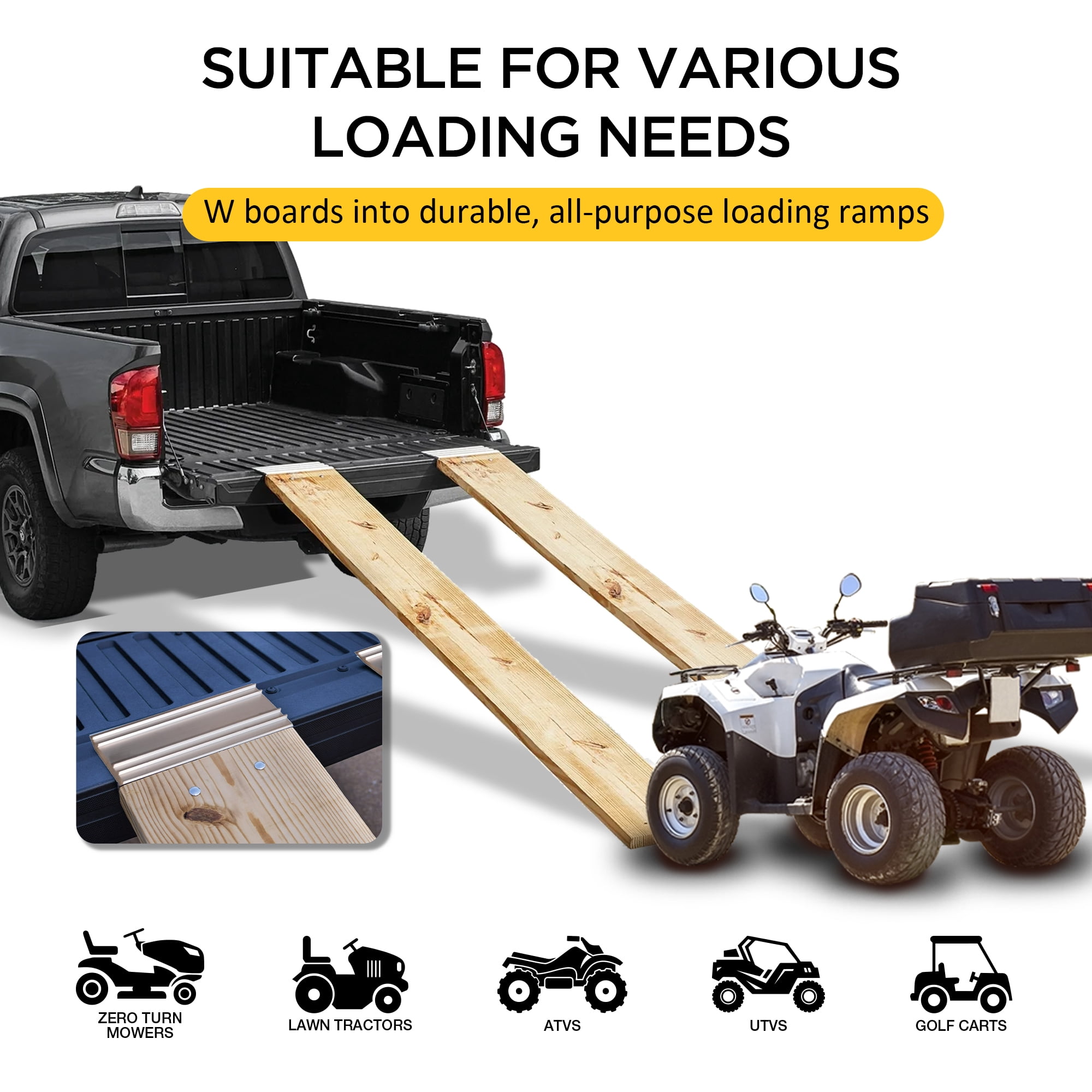 Rockland Aluminum Ramp Top Kit, Heavy-Duty 1500lb Load Capacity Ramps with 2"x8" Planks, Quickly and Safely for ATV Motorcycle Lawn Equipment Ebikes