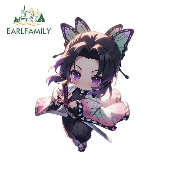 EARLFAMILY 5.1 Inch Kochou Shinobu Car Sticker Anime Chibi Waterproof Vinyl Decal Suitable for Refrigerator Motorcycle Windows Skateboard