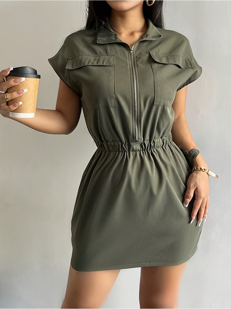 slim fit dress slacks GREEN SOLID ZIP-UP DRESS – Parker Jane Boutique