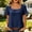 Navy, variant on WRFWUL Womens Cotton Linen Tops Square Neck Short Sleeve Shirts Ruffle Trim Loose Fit Solid Color Blouses Summer Casual Vacation Clothing
