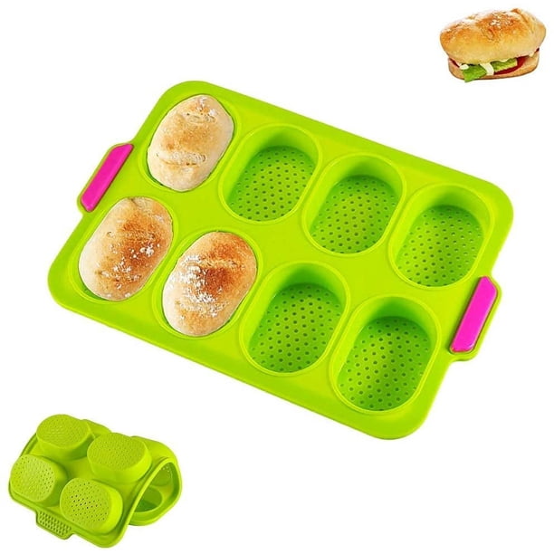 Mini bandeja para hornear, 8 rejillas de silicona para hornear, bandeja crujiente para pan, molde para hornear pan perforado de silicona antiadherente, bandeja para pan 34,5 x 23,8 cm