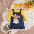 thumbnail image 2 of ZHOGXU Baby Girls Cartoon Printed Outfit Long Sleeve Top Suspender Skirts Matching Bow Headband 3PCS Set For Kids,Yellow,3-6 Months, 2 of 8