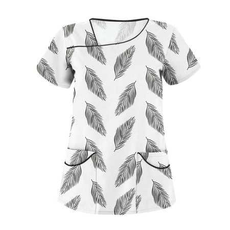 

Yubatuo Independence Day Women Plus Size Scrubs Top with Pockets V-Neck Short Sleeve Printed Work Blouse for Women Light Gray 5XL