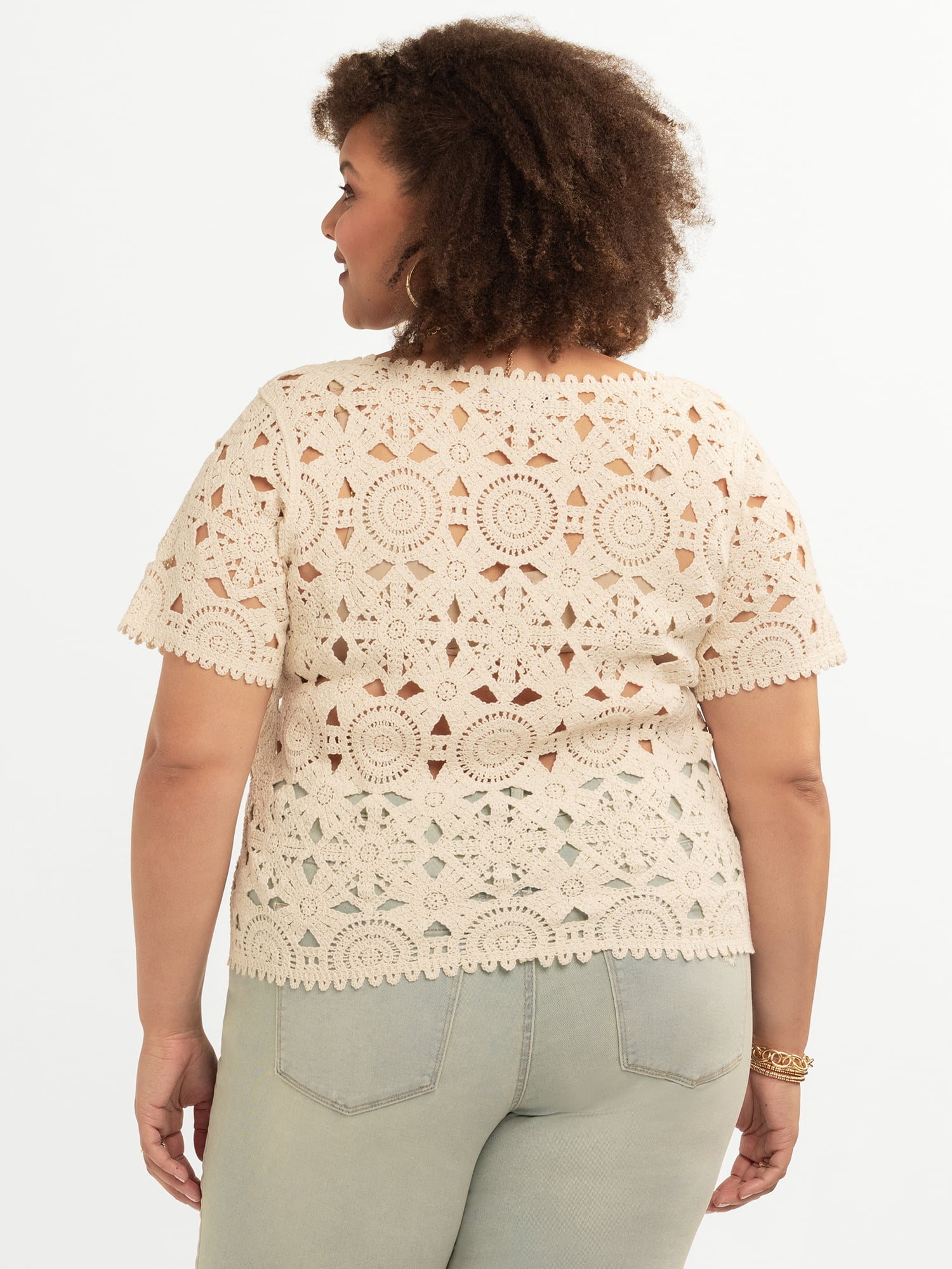 Jessica Simpson Women's and Women's Plus Quincy Crochet Tee, Sizes XS-4X