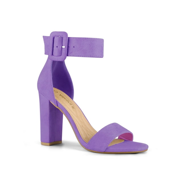 BLISSFUL STEP Women's Block Heels Zipper Buckle Ankle Strap Sandals Purple 7