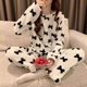 thumbnail image 3 of Conjunto de pijamas de franela cálida para mujer, ropa de dormir de manga larga de terciopelo Coral grueso con dibujos animados, otoño e invierno, 2022, 3 of 4