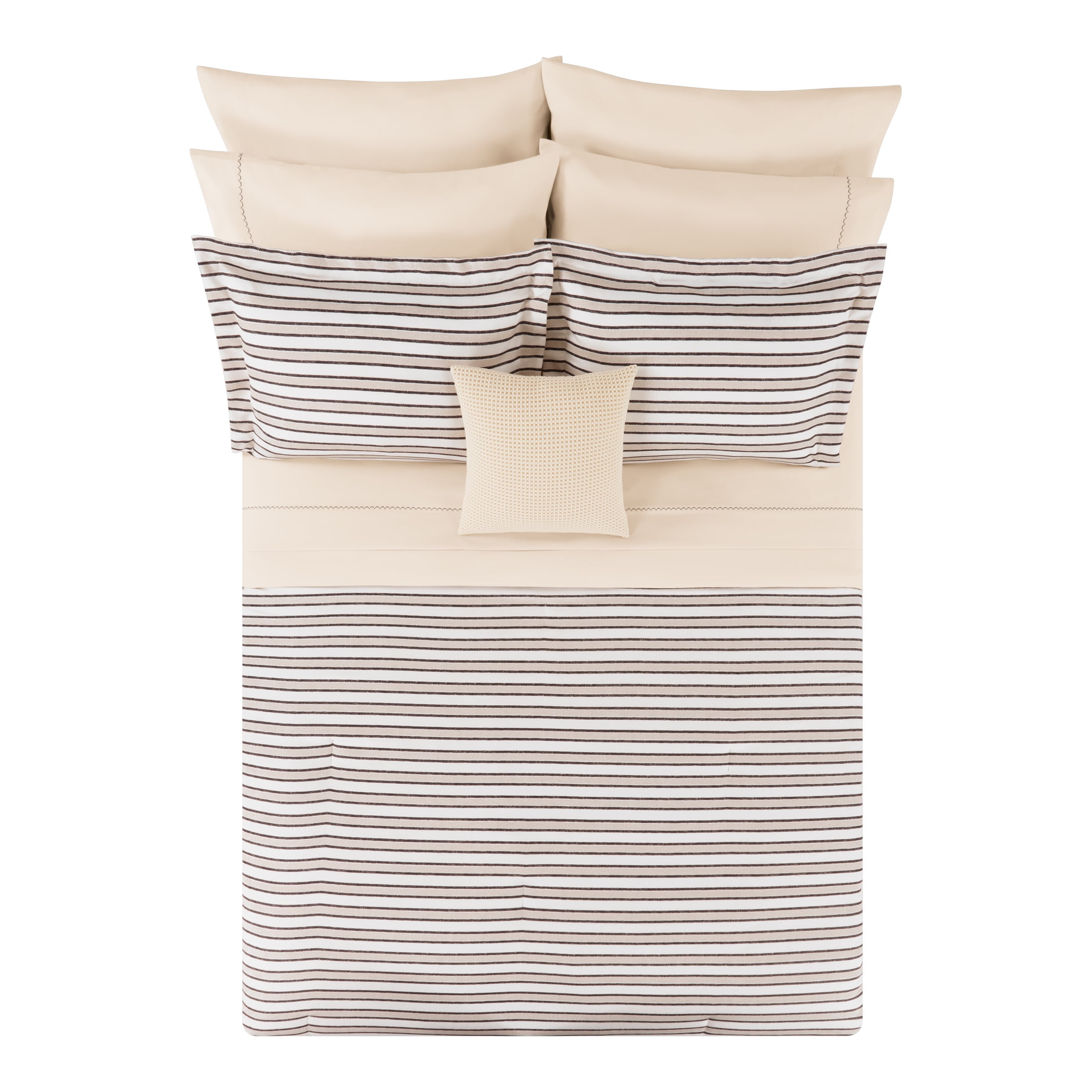 Mainstays Soft Touch Bed in a Bag 11-Piece Reversible Tan & Black Striped Comforter Set with Sheets, King