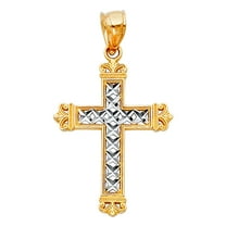 14k Yellow Gold and White Gold Design Religious Faith Cross Pendant Necklace 20x35mm Pendant for Women