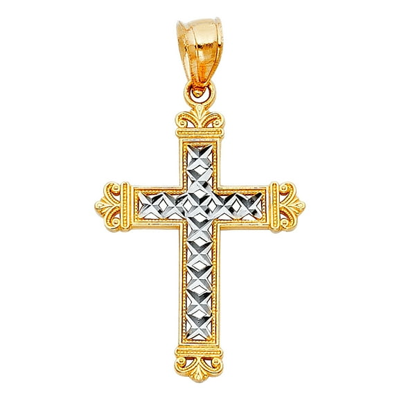 14k Yellow Gold and White Gold Design Religious Faith Cross Pendant Necklace 20x35mm Pendant for Women