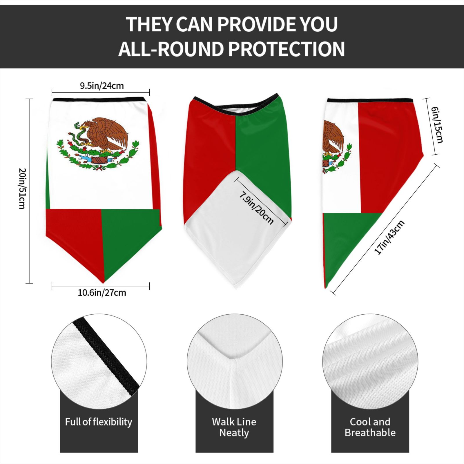 Cache-cou Multifonction Mexico – Imprimé Drapeau Michoacan – Tissu Respirant Ultra-doux – Pour Running, Vélo, Randonnée, Yoga - 4