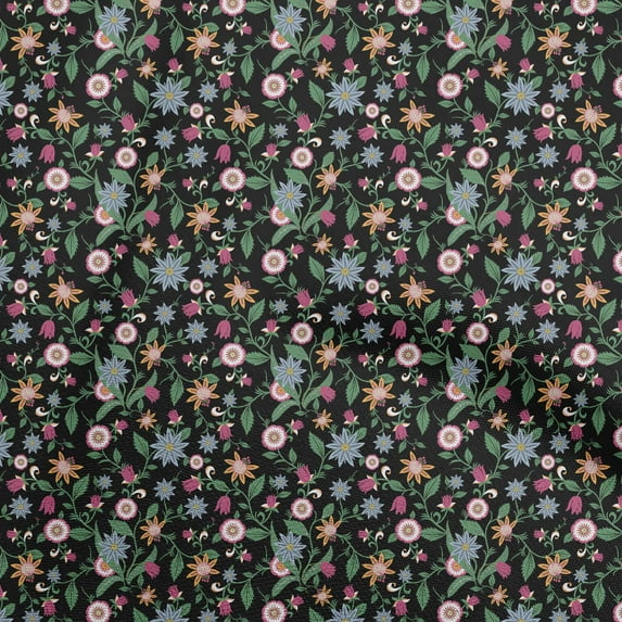 oneOone Cotton Cambric Black Fabric Asian Japanese Floral Dress Material Fabric Print Fabric By The Yard 42 Inch Wide