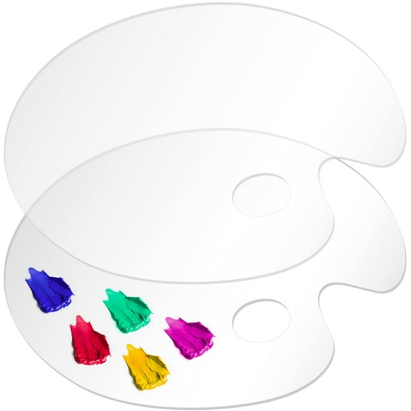 Large Acrylic Paint Palette 2pcs Clear Oval-Shaped Non-Stick Acrylic Oil Paint Mixing Tray, Comfortable to Hold & Easy to Clean