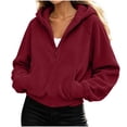 thumbnail image 6 of Hoodie for Women Half Zip Hoodie Drawstring Sweatshirt with Kangaroo Pocket Solid Color Ribbed Cuffs Cropped Long Sleeve Warm Winter Pullover Top, 6 of 8