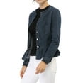 thumbnail image 4 of DARING DIVA Women's Button Down Cropped Ruffle Hem Denim Jacket XS Blue, 4 of 6