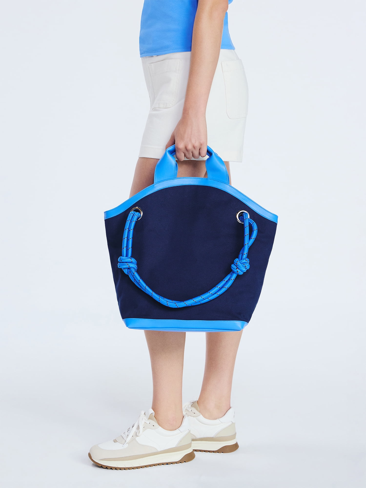 Free Assembly Women's Canvas Tote Bag, Navy/Blue
