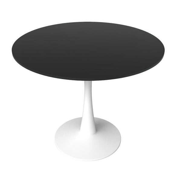 LeisureMod Bristol Mid-Century Modern Round Table with a 31" Wood Top and Iron Pedestal Base in Gloss Finish for Kitchen and Dining Room, Black